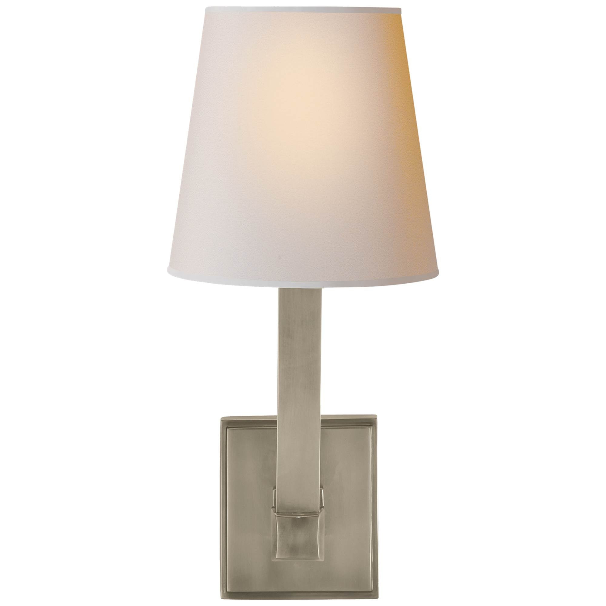 Square Tube Single Sconce in Antique Nickel with Natural Parchment Shade