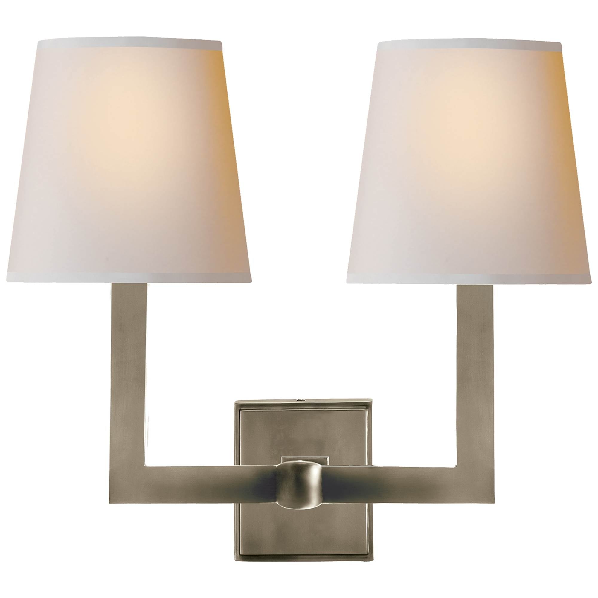 Square Tube Single Sconce in Antique Nickel with Natural Parchment Shade